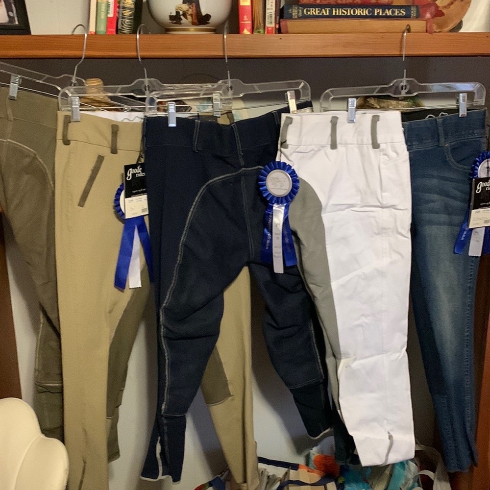 New; goode rider full seat twill & jean riding pants. One jean with knee patch,